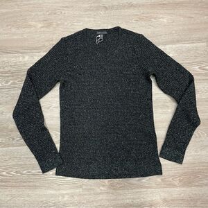Eileen Fisher Wool Black Metallic Lightweight Crew Neck Sweater Size XS